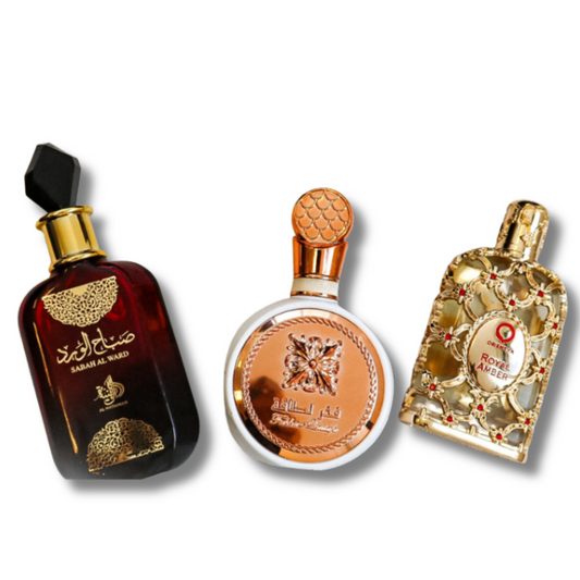3 Parfüm Készlet | Sabah Al Ward 100 ml, Fakhar 100 ml, Royal Amber 100 ml