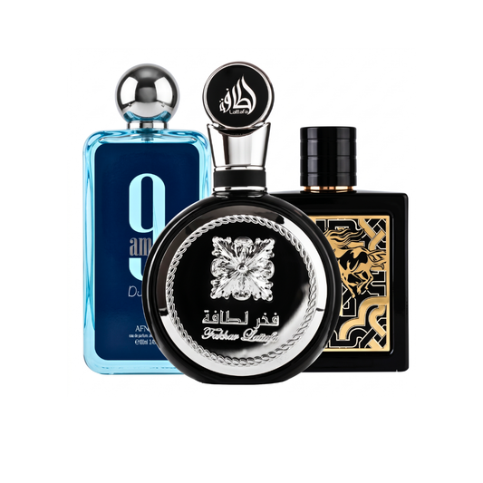 3 Parfüm Készlet | Fakhar Black + 9AM Dive + Qaed Al Fursan 100 ml