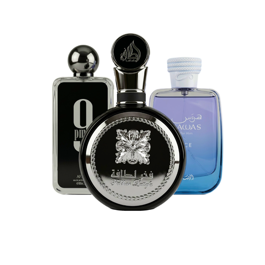 3 Parfüm Készlet | Hawas Ice + 9AM Dive + Fakhar Black 100 ml