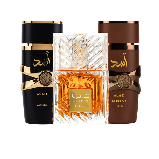 3 Parfüm Készlet | Lattafa Asad + Asad Bourbon + Khamrah 100 ml